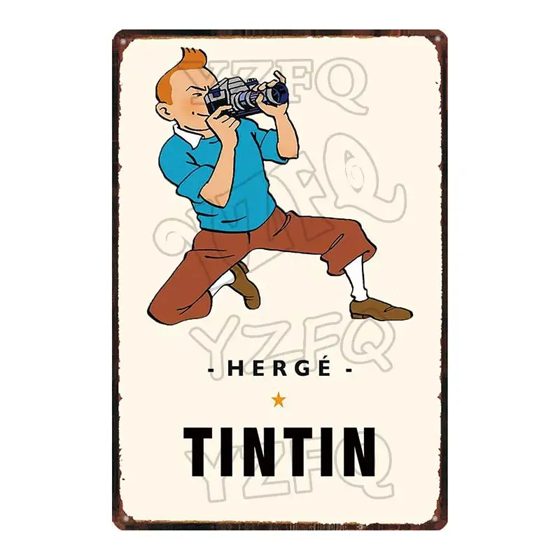 Tintin мультфильм Оловянная металлическая табличка Металл Винтаж потертый шик детский подарок стены дома искусство Детская комната Декор ICuadros DU-3895A - Цвет: DU-3905