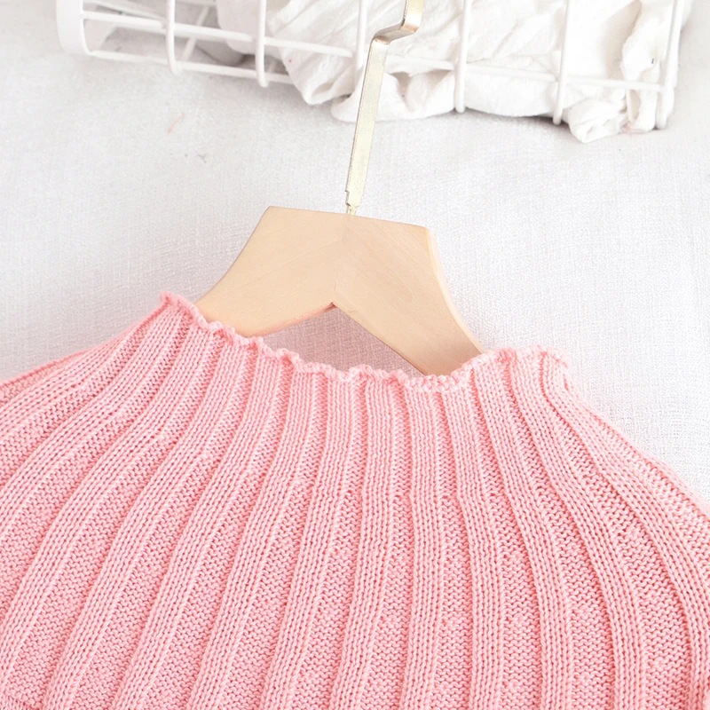 New 2020 Autumn Winter Women's Sweaters Turtleneck Mesh Patchwork Knitwear Long Sleeve Ladies Tops Pullover Pink Crop Sweater