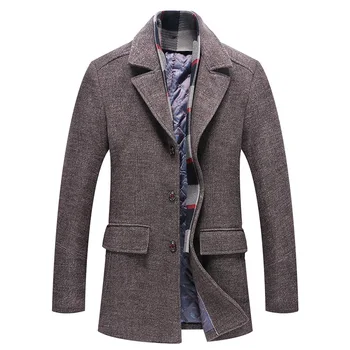 

Man Winter Jacket Cross-Border Middle-aged Men's Thickened Lapel Scarf Wool Woolen Cloth Coat Men'S Wear Mid-Length Coat