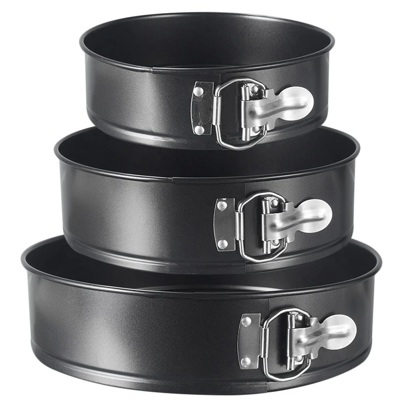 

3 Pack Non-Stick Spring Form Cake Pan Set Leakproof Round Cake Pan with Quick Release Clips and Removable Waffle Texture Bottoms
