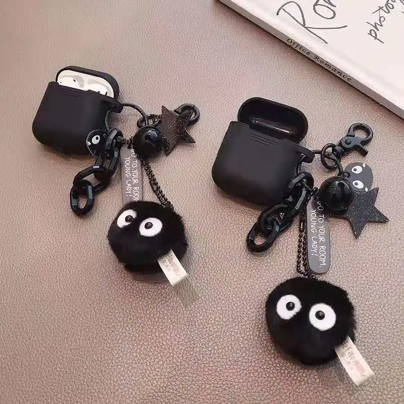 

Black Totoro Briquettes Silicone Earphone Case for Apple airpods key ring Case Accessories Protective Cover Bluetooth cases