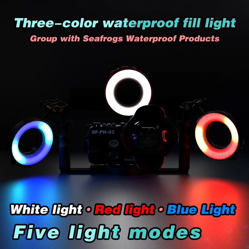 Flash Camera Ring Light Speed Underwater 40m 67mm Interface 3 Colors Light Lamps with USB Charge