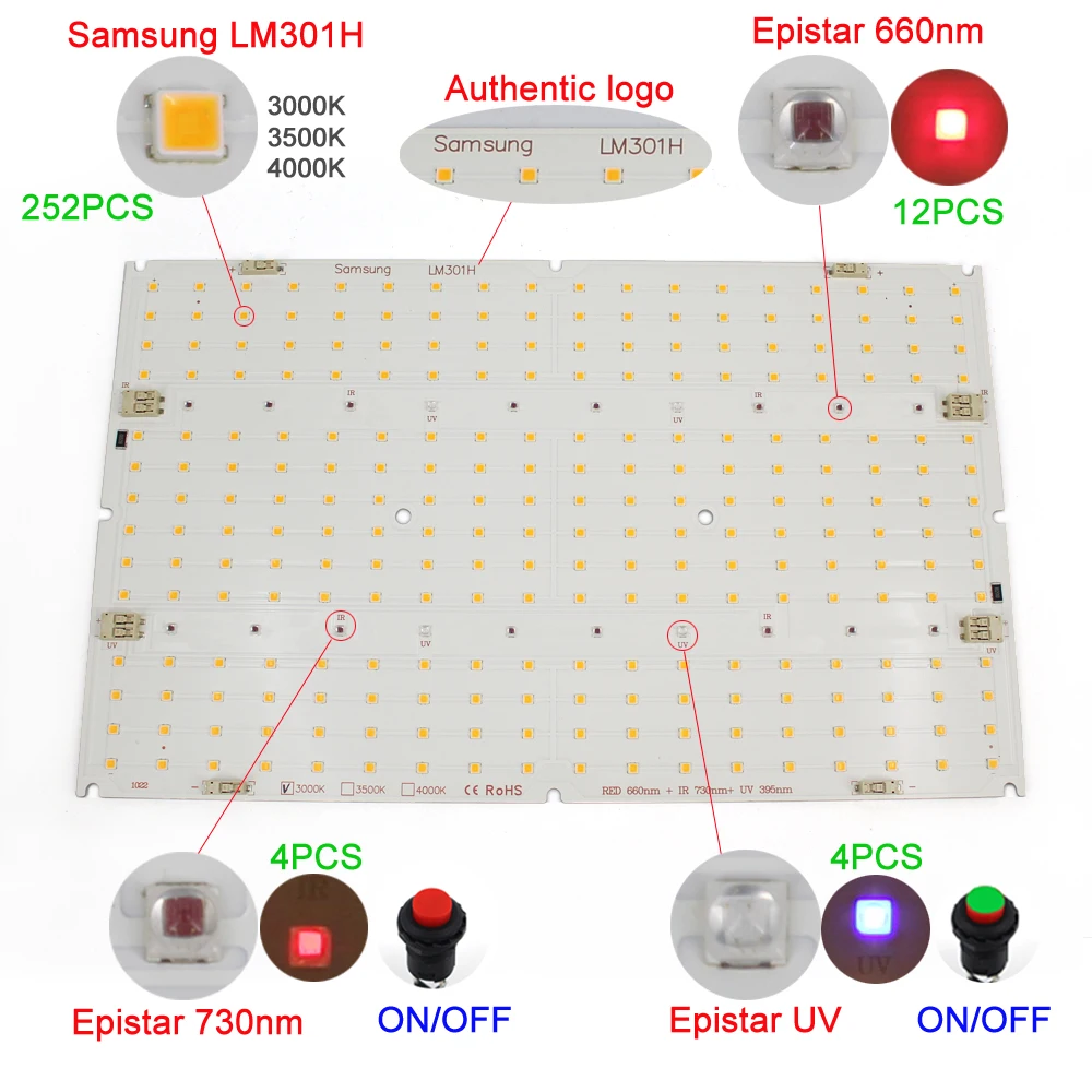 2021 последние полный спектр завод свет Led Grow Lights Samsung LM301H QB Tech V4 доски переключатель