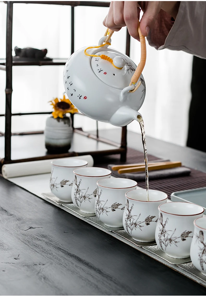 CHANSHOVA Традиционный китайский Ретро Тканые ручки 750 мл цветной глазурь фарфоровый чайник Китайский Кунг Фу керамический чайник H220