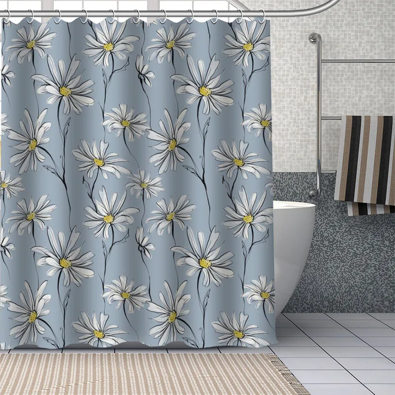 Cortinas de ducha de Arte de flor de manzanilla personalizadas, tela  impermeable, suministro de decoración de baño, lavable - AliExpress