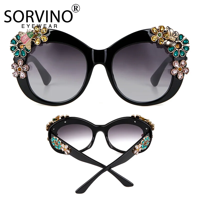 Vintage Oversized Flower Diamond Women Sunglasses Luxury Brand