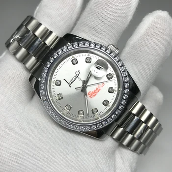 

Silver diamonds watch 36mm size AAA date Luxury Watch just Automatic Mechanical glide smooth second hand wristwatches