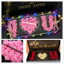 

10pcs I Love You Box Flower 100 Languages Sublimation Gift Floral Soap Gold Preserved 2022 Acrylic Eternal Packaging Luxury Rose