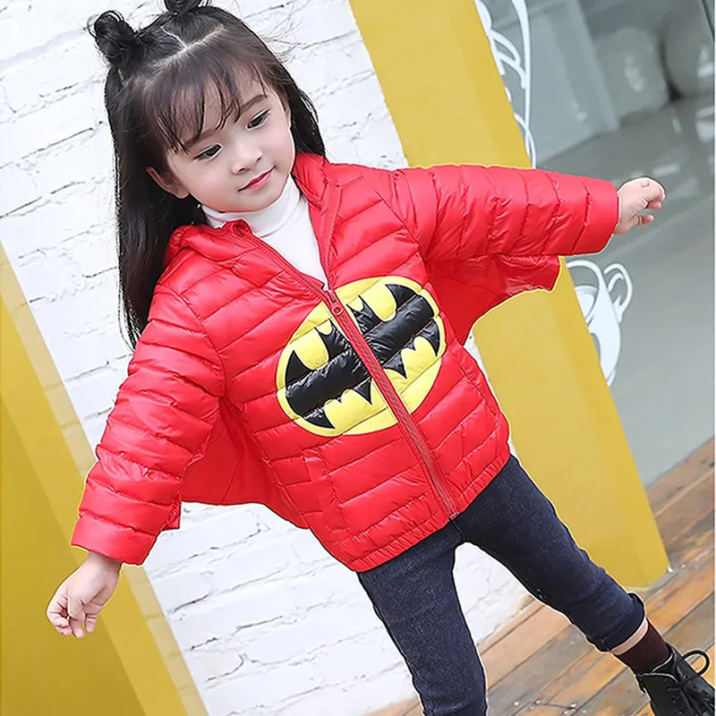 

Baby Girl Boy Down Short Jacket Kids Winter Batman Cosplay Costumes White Duck Down Coat Toddler Hooded With Horn Snow Outwear