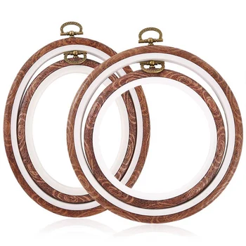

4 Pieces Embroidery Hoops Cross Stitch Hoop Imitate Wood Embroidery Circle and Oval Set for Art Craft Sewing and Hanging