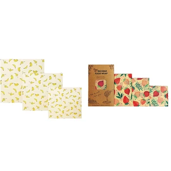 

3x Foldable Beeswax Food Wraps Covers Reusable Eco-Friendly Wash Wrap Cloth Paper(Banana) & 1Set Reusable Beeswax Cloth