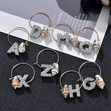 ヴィンテージ新名前イニシャルタッセルイヤリングクリスマス手作りの手紙海シェルフープ女性のギフトガールズドロップシッピング(China)