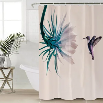 

Hummingbird Flying To The Petals Bathroom Shower Curtain Polyester Fabric With 12 Hooks Waterproof Fabric Shower Curtain
