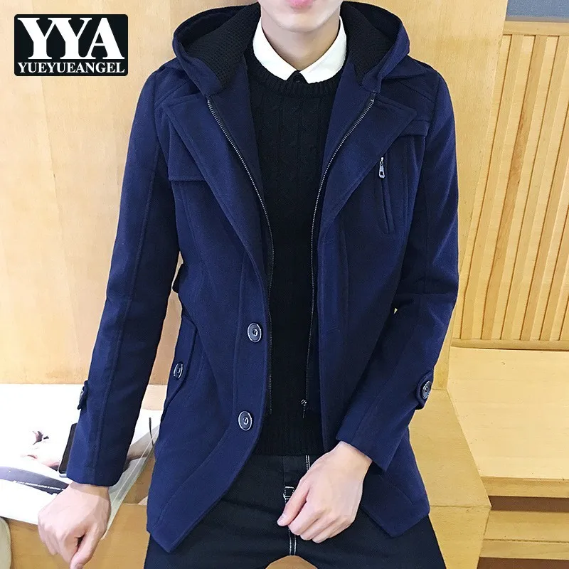 Брендовые новые зимние однобортные мужские пальто с капюшоном и длинным рукавом, Модные приталенные мужские повседневные пальто с поясом размера плюс 4XL