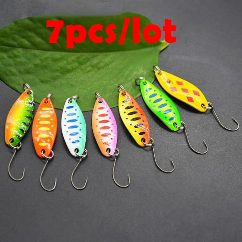 Description Picture 5 of item7pcs/lot 3.5g 3.4cm Fishing Tackle Bait Fishing Metal Spoon Lure Bait For Trout Bass Spoons Small Hard Sequins Spinner Spoon