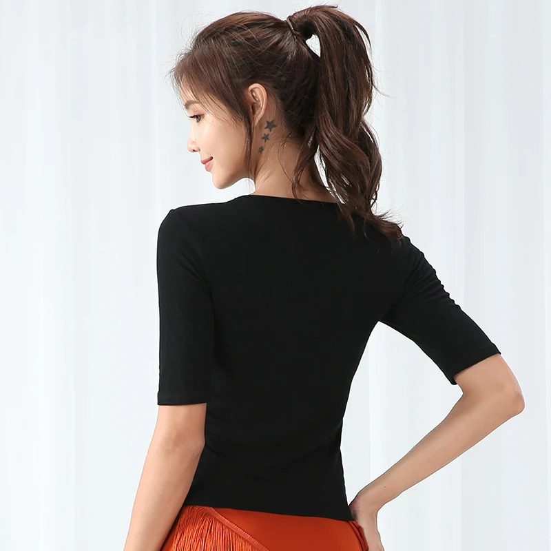 Latin Dance Shirt Women Dancer Sexy Black/Red Practice Clothes Latin Competition Tops Ballroom Dance Wear Rumba Outfit DQL2495