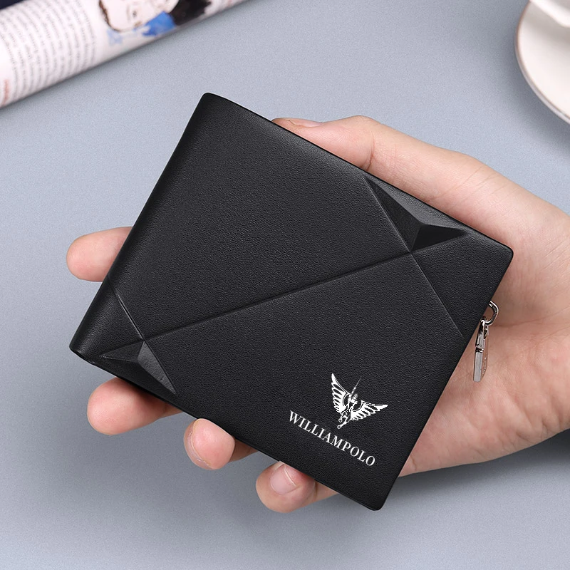 WILLIAMPOLO Men's Slim Wallet Genuine Leather Mini Purse Casual Design Bifold Wallet Brand Short Slim Wallet