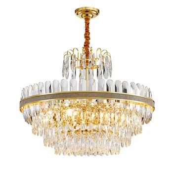 

Modern LED Crystal Chandelier Lighting lamps For Living Room Cristal Lustre Hanging Round Gold Indoor Crystal Chandeliers