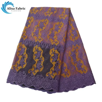 

Alisa New Arrived Milk silk lace fabric 2019 Latest French mesh lace with stones 5 yards/pcs With Embroidery For Wedding Dresses