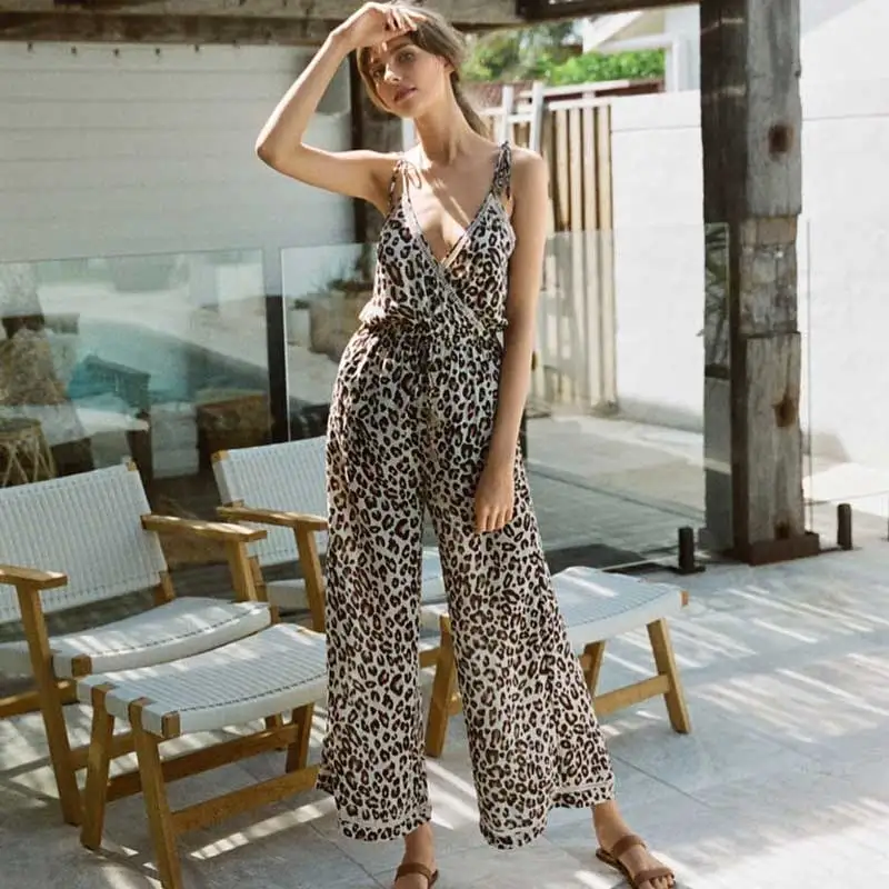 Богемный Вдохновленный леопардовый комбинезон крест накрест бюст boho 2020