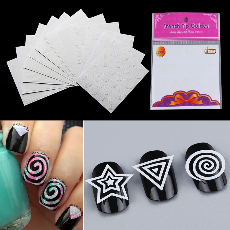 Наклейки для ногтей, Геометрические полосы, французские завитки, винилы для дизайна ногтей, круглые звезды, рулетка, трафарет, советы, украшение, сделай сам