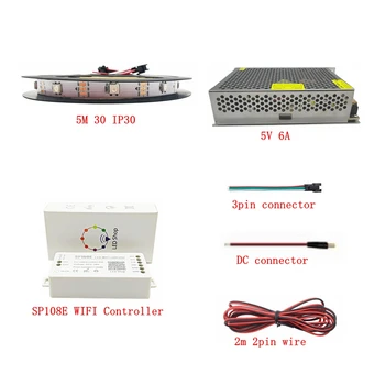 

5M WS2812B WS2812 30Leds / M 60Leds / M Light Bar Combination Kit SP108E Smart Controller 5V Power Supply Accessories