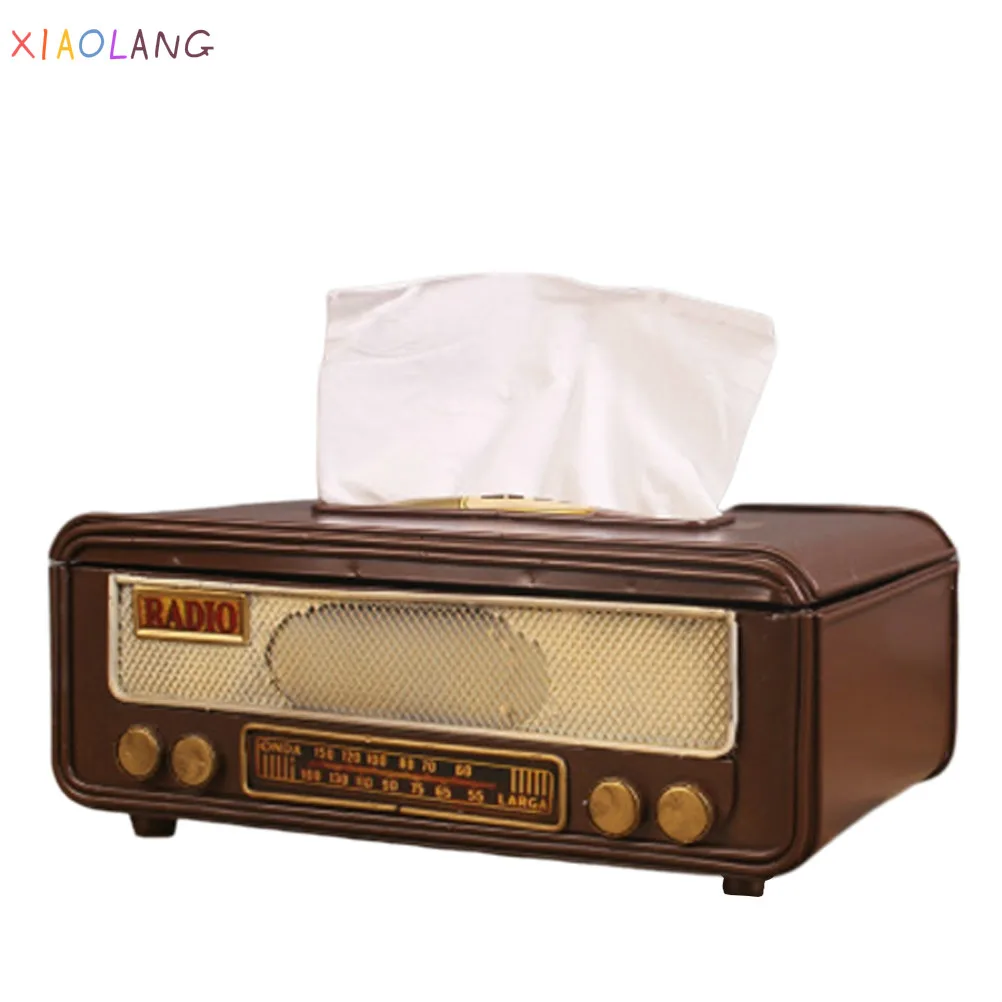 

XIAOLANG Retro Radio Shape Tissue Paper Box Napkin Storage Box Container Paper Towel Holder Tissue Box Case for Home Bar Office