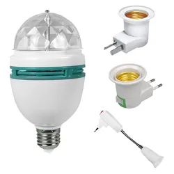 Lámpara LED RGB E27, Bombilla de 3W, proyector de Color mágico, luz de escenario giratoria automática, AC85 265V, 220V, 110V, para fiestas, bares, karaokes y discotecas