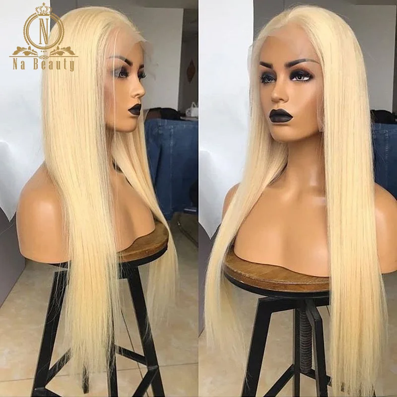 US $103.75 Straight Blonde 613 Full Lace Wig Human Hair Wigs For Women Brazilian Pre Plucked HD Full Lace Human Hair Wigs NaBeauty 150