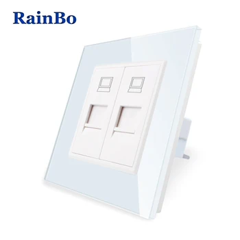 

RainBo Wall-RJ45 CAT6 Computer Outlet-Crystal Glass-Panel Socket-Computer jack-with Plug-Manufacture A182COW/B
