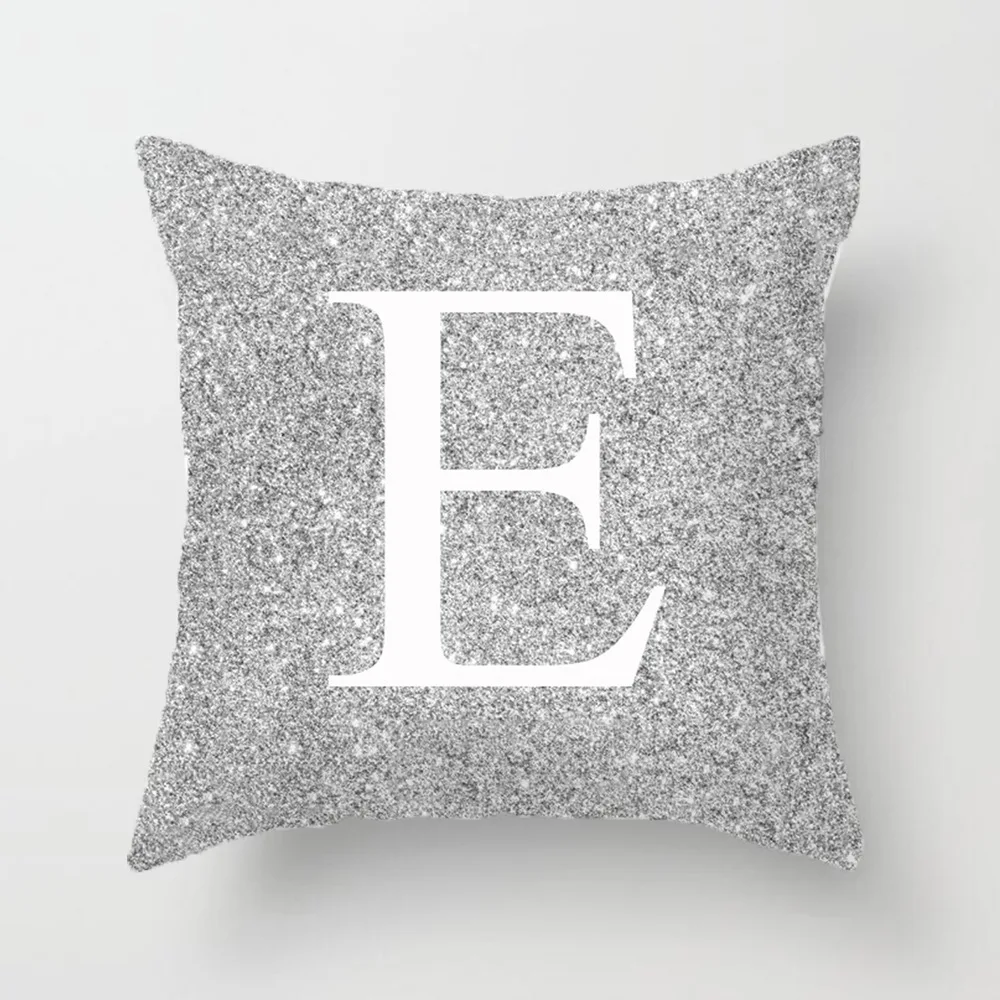 Серебряная английская Подушка с алфавитом, покрывает полиэстер, нордическая Серебряная мраморная Рождественская подушка, чехол, диванная подушка, декоративная подушка