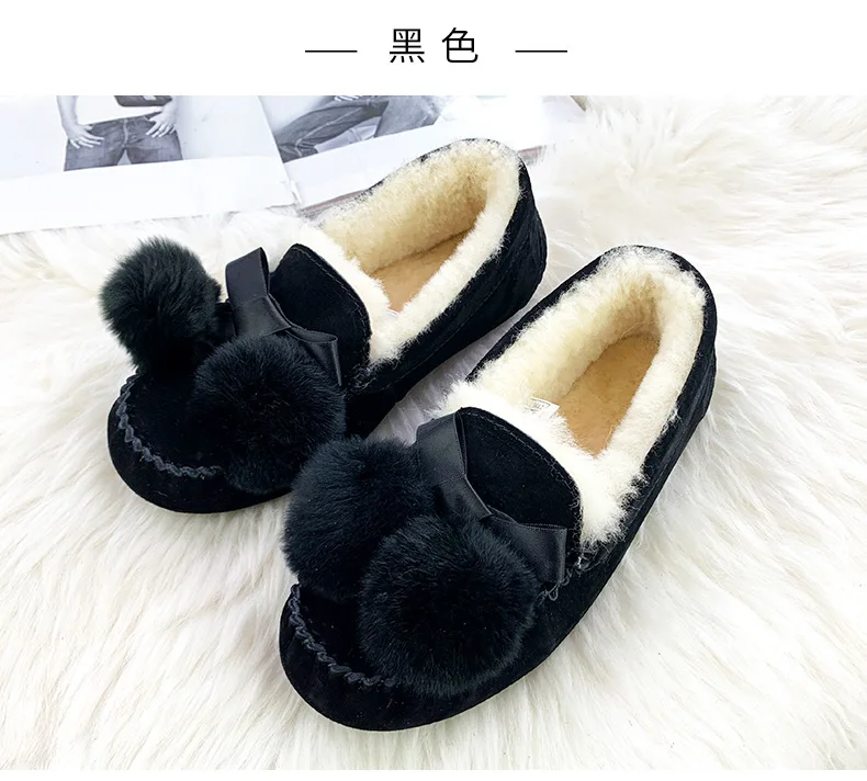 High Quality 100% Natural Fur Genuine Leather Women Flat Shoes New Fashion Women Moccasins Casual Loafers Plus Size Winter shoes