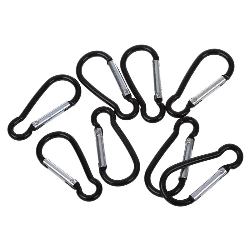 

Outdoor Hiking Black Spring Clip Lock Carabiner Hook 8 Pcs