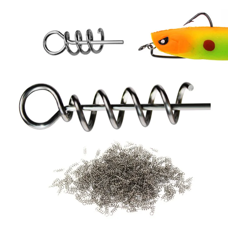100PCS Fishing Soft Worm Bait Lure Spring Fixed Hook Pin Latch Twist Lock Needle