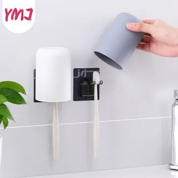

1PC Multicard Slot Toothbrush Holder Inverted Cup Wall-mounted Storage Rack with One Bathroom Tumbler Bathroom Accessories Set