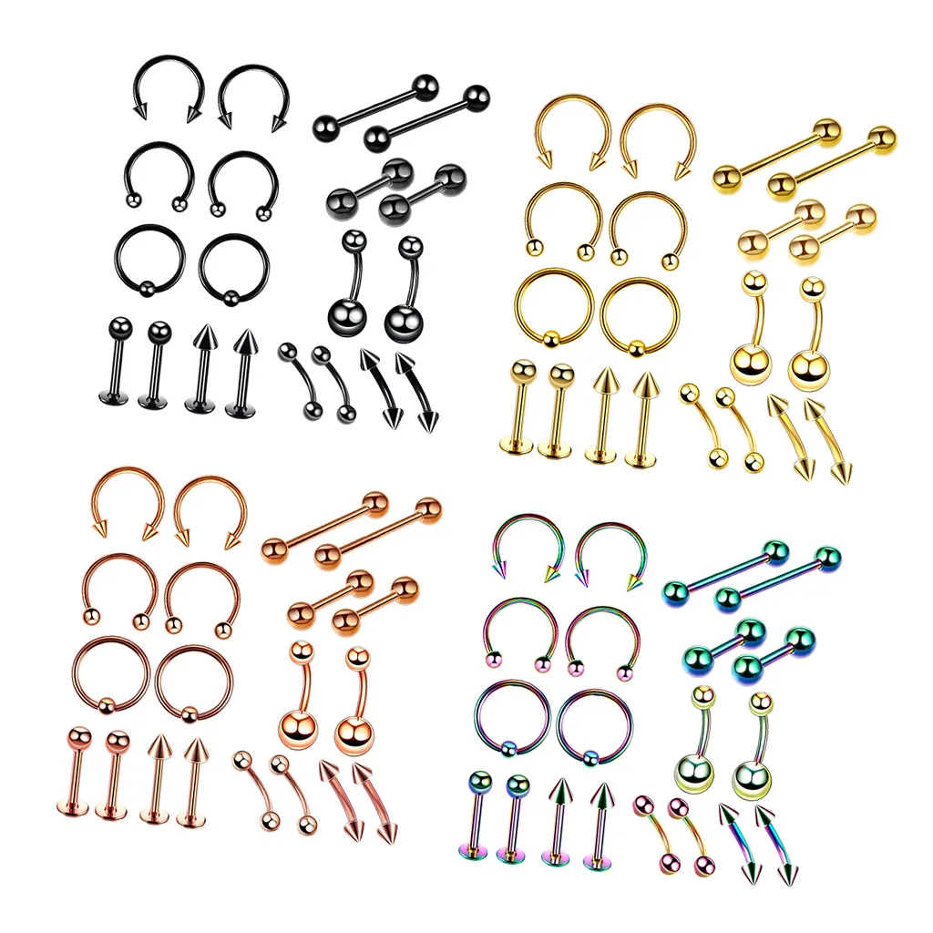 20 Pcs Nose Lip Tongue Eyebrow Tragus Navel Belly Ring Piercings Classic Elegant and Simple Piercing Design Body Jewelry