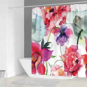 

2020 New Design 3D Beauty Flower Printing Waterproof Bath Curtain With 12 Hooks 180*200cm
