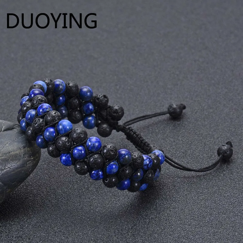 Целебный энергетический Lapis lazuli покрытие из вулканического камня браслет из каменных бус Натуральный камень бисер браслет эфирное масло плетеная веревка Браслеты Для мужчин