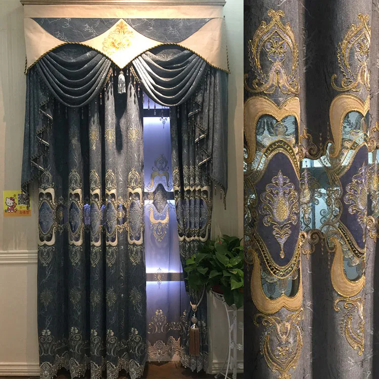 

Thickened Chenille Curtains for Living Room Hollowed Embroidered Curtains European Window Curtains for Bedroom Valance