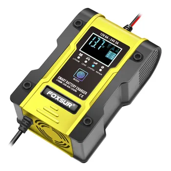

FOXSUR 12V 24V 6A car battery charger intelligent automatic pulse repair 7-segment motorcycle lead-acid lithium battery charger