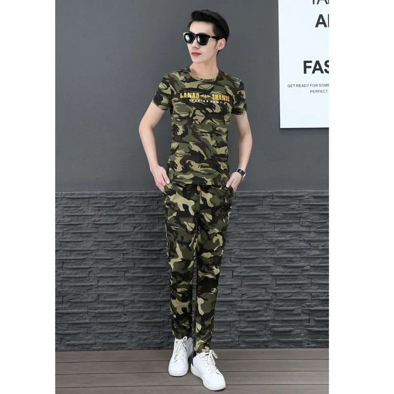 Men Camo 2pcs Set Комплект из двух предметов; Спортивный костюм; женская одежда; Conjunto Feminino Chandal Mujer; 2 пьезы; камуфляжная футболка+ брюки; спортивные костюмы; Женский комплект - Color: Men Camo 2pcs Set