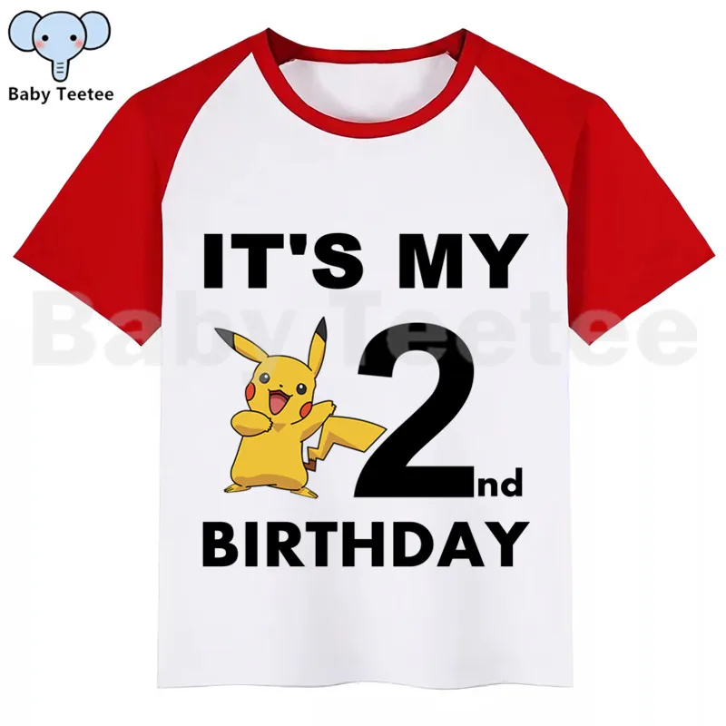 Футболка для мальчиков и девочек с принтом «Покемон го Пикачу» на День рождения; детская одежда с принтом на День рождения; топы для мальчиков; одежда для детей; футболки для дня рождения - Цвет: RedB