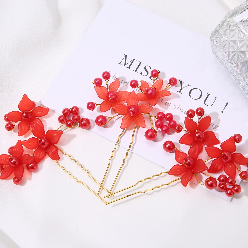 3 pcs pearl red M MISM Modis женские цветочные аксессуары для волос для свадьбы невесты элегантные цветочные хрустальные палочки для волос для девочек украшения для волос - Цвет: 3 pcs pearl red