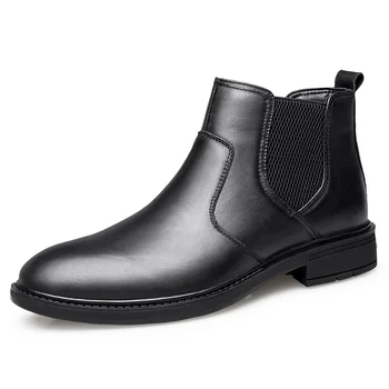 

2019 black men leather shoes men pointed toe dress shoes high quality formal slip on Leather shoes High Top Winter Boots *Z08539
