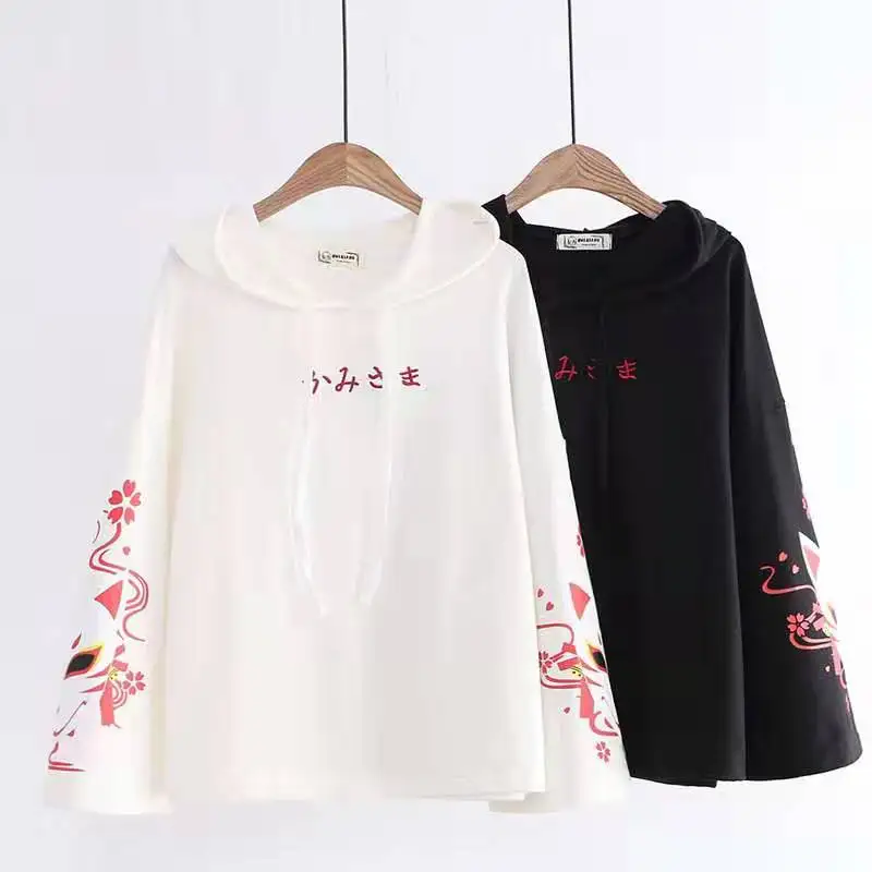 

Top Sell Fashion Hoodies Women Sweatshirt Sweet Girls Harajuku Style Fox Mask Japanese Print Hoodie Casual Sweatshirt Female