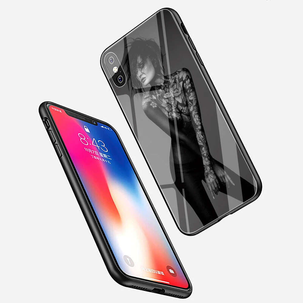EWAU сексуальный рукав тату девушка закаленное стекло чехол для телефона iPhone 5 5S SE 6 6s 7 8 plus X XR XS 11 pro Max
