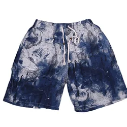 Maillot de bain en coton et lin imprimé pour hommes, maillot de bain, short de plage, décontracté, grande taille, ample, survêtement d'entraînement 