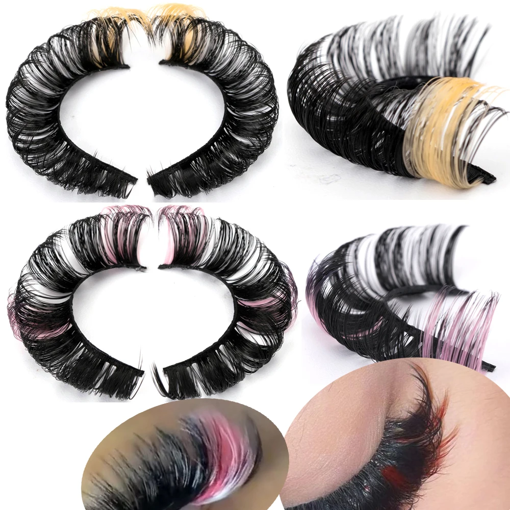 Newest Two-color D curl False Eyelashes Red Pink Mix Dramatic 3D Mink Colored Eye Lashes For Dolls Ombre Rainbow Color Clis | Красота и