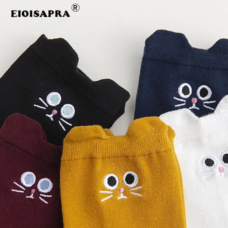 Новые модные осенне-зимние женские носки креативные японские милые маленькие носки с вышивкой в виде кота, пачка носков с ушками, повседневные носки в студенческом стиле