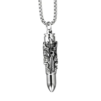 

2pcs New fashion titanium steel double dragon sword bullet pendant men necklace can open put Memorial items T-80